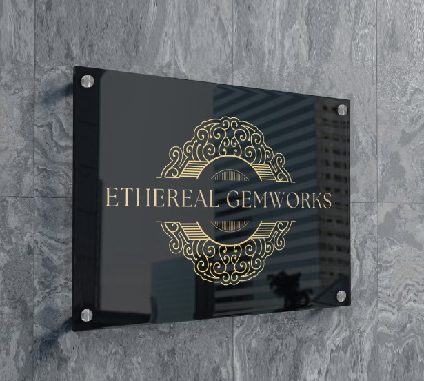 Gem-shaped acrylic board signage for jewelry store brand identification
