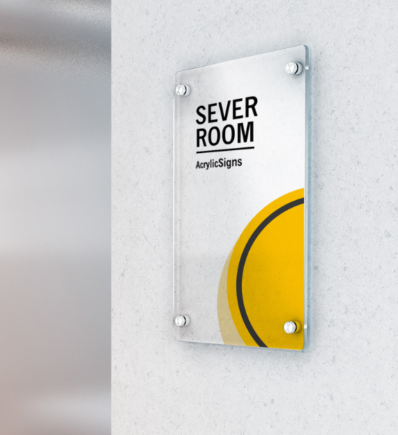Server room acrylic board signage with safety and identification stickers