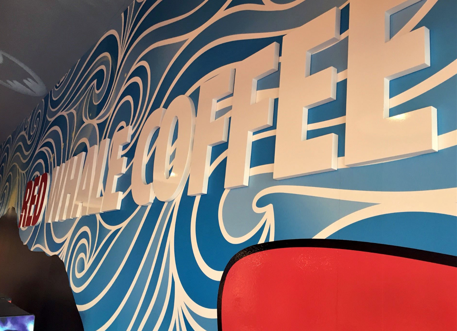 Coffee shop acrylic cut-out signage with dimensional lettering design