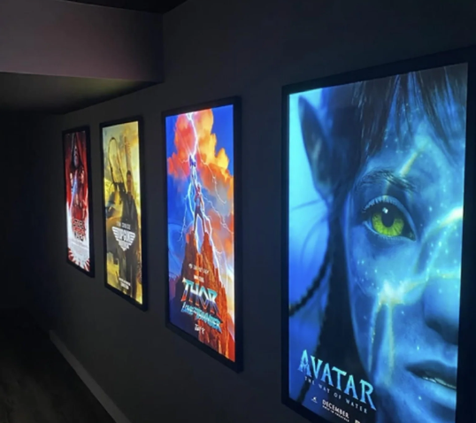 Movie poster fabric lightbox displays for cinema and entertainment venues