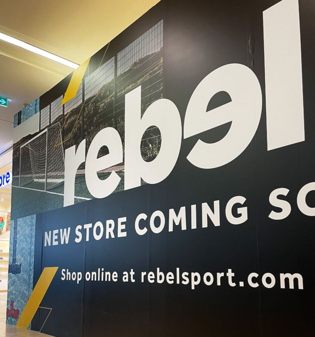 Rebel Sport hoarding stickers for sports retail construction advertising