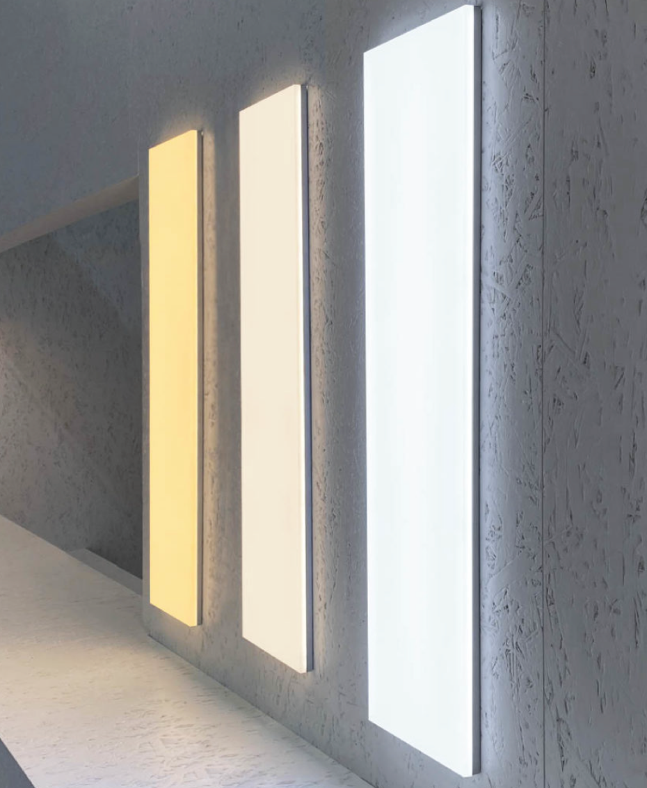 Colorful Lumisheet light guide panel technology showing even LED illumination distribution