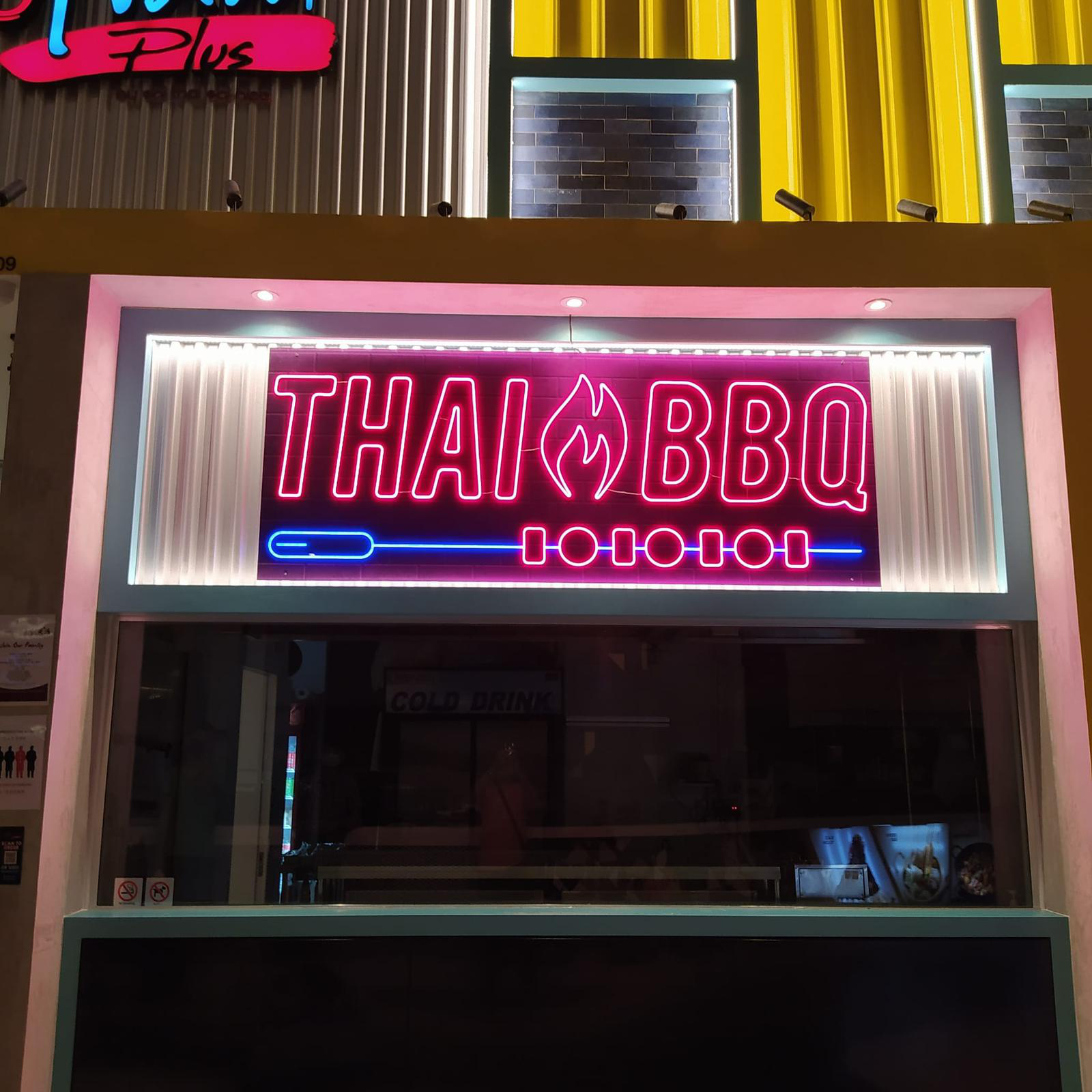 Thai BBQ LED neon restaurant signage with vibrant color lighting